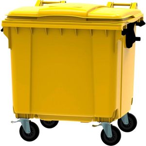 Afvalcontainer 1100 liter geel met vlak deksel