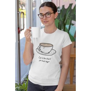 Shirt - Life is to short for bad coffee - Wurban Wear | Grappig shirt | Koffie | Unisex tshirt | Koffiezetapparaat | Koffiebonen | Wit