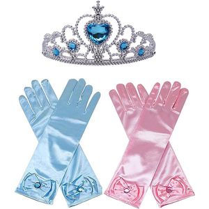 Het Betere Merk - Voor bij je prinsessenjurk meisje - Speelgoed - Prinsessen Verkleedkleding - Prinsessen Handschoenen - Tiara - Roze - Blauw