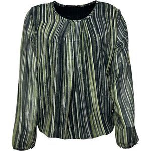 Pink Lady dames blouse - blouse dames - lange mouwen - groen streep - elastiek - M201 - maat S