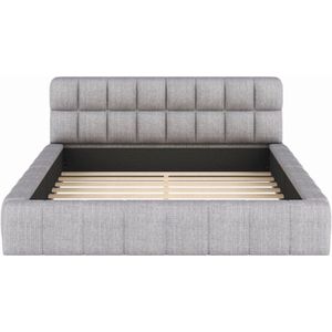 Gotagee Polsterbed 140 x 200 cm Jeugdbed Tweepersoonsbed met Zachte Rugleuning Laag Bed met Beklede Rand Lattenbodem Linnen