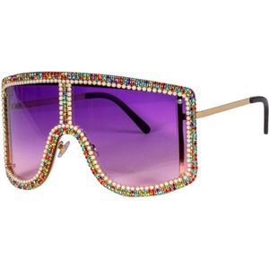 Feestbril - Fout Feest - Paars met Kleurrijke Steentjes - Volwassenen - One Size - Pooier Bril - Unisex