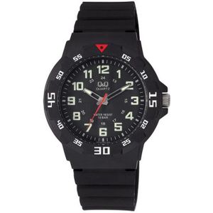 Q&Q VR18J001Y - Horloge - Sport - Analoog - Heren - Mannen - Plastic band - Rond - Cijfers - Kunststof - Zwart - Crème