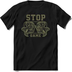 Stop and game | Gaming kado T-Shirt heren - dames | Groen | Perfect game pc cadeau shirt | Grappige console spreuken - zinnen - teksten Maat M