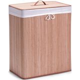 Luxe dubbele bruine wasmand van bamboe hout 52 x 32 x 63 cm - Huishouding/huishouden - Schoonmaakartikelen - Was sorteren/verzamen - Wasgoedmanden/wasmanden - Dubbele wasmanden