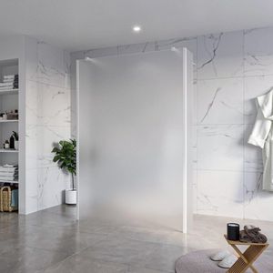 FugaFlow Eccelente Vetro Vrijstaande inloopdouche badkamer - 140x200cm - Glas mat - antikalk - 8mm veiligheidsglas - 2 zijwanden 30cm - met wandarmen en hoekprofielen - Wit mat -
