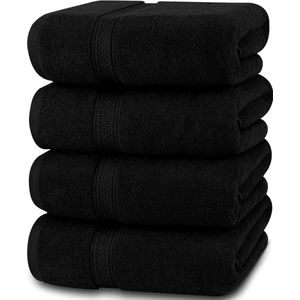 4-pack badhanddoekenset Premium 100% ringgesponnen katoen 27 ""x 54"" handdoeken, zeer absorberend, zacht aanvoelende douchehanddoeken (zwart)
