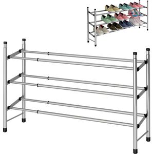 Cheqo® Stevige Schoenenrek Uitschuifbaar - Opbergrek - Schoenen Rek - Opbergsysteem - 61 tot 115 cm - 3 laags