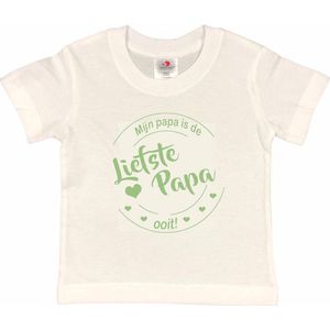 T-shirt Kinderen ""Mijn papa is de liefste papa ooit!"" Vaderdag | korte mouw | Wit/Sage green (salie groen) | maat 98/104