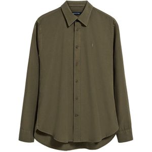 Donkergroen hemd van poplin-katoen in garment dye met geborduurd Rigby Go-logo