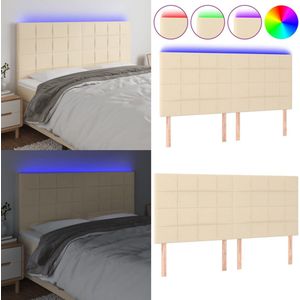 vidaXL Hoofdbord LED 160x5x118/128 cm stof crèmekleurig - Hoofdbord - Hoofdborden - Hoofdeinde - Houten Hoofdbord