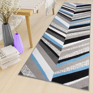 Tapiso Maya Loper Vloerkleed Grijs Blauw Gang Modern Woonkamer Gang Maat- 100x850