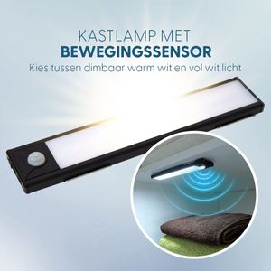 Eleganca Kastlamp met sensor – Meubelverlichting – Oplaadbare LED kastverlichting – Warm/Wit Licht – Dimbaar – USB-C – Magnetisch ophangbaar – 40 x 9 x 200 mm - Zwart