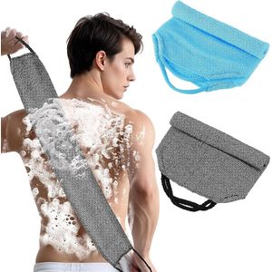 2 stuks rugrubber voor douche nylon luffa lichaamscrub rugborstel massage dieptereiniging rekbare washandje met handgrepen voor bad en douche - Koreaanse stijl