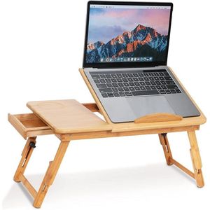Verstelbare laptopbedtafel - laptoptafel voor bank met lade - inklapbaar hout 50 x 30 x 20 cm