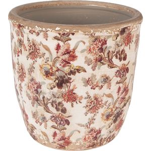 Clayre & Eef Bloempot Ø 16x16 cm Beige Roze Keramiek Bloemen Bloempot Binnen