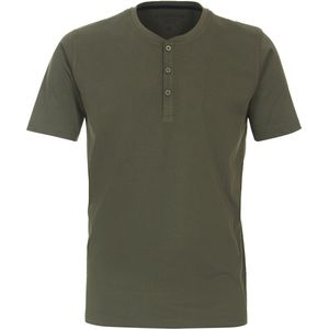 Redmond regular fit T-shirt - korte mouw O-hals met knoopsluiting - groen