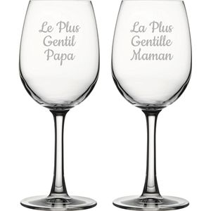 Witte wijnglas gegraveerd - 36cl - Le Plus Gentil Papa & La Plus Gentille Maman