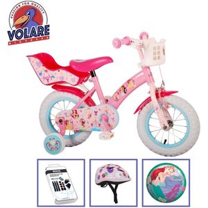 Volare Kinderfiets Disney Princess - 12 inch - Roze - Met fietshelm & accessoires
