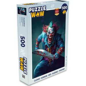 Puzzel Clown - Horror - Mes - Kleding - Portret - Legpuzzel - Puzzel 500 stukjes