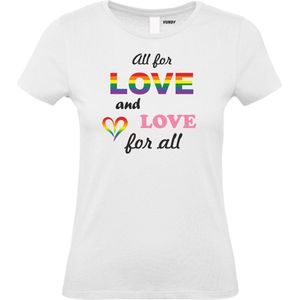 Dames T-shirt Love For All | Gay pride shirt kleding | Regenboog kleuren | LGBTQ | Wit dames | maat XXL