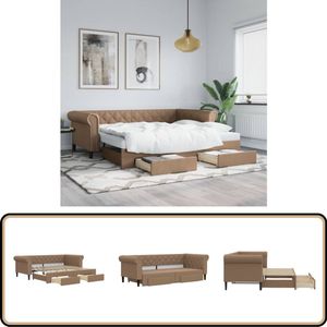 vidaXL Slaapbank met onderschuifbed - 90x200 cm - Cappuccino Slaapbank - Sofa Bed - Tweepersoons Bed - Woonkamer Meubels - Kapstok