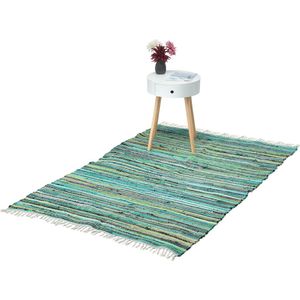 Relaxdays Vloerkleed meerkleurig groen - tapijt - rechthoekig - div.groottes - met franjes - 120x180cm