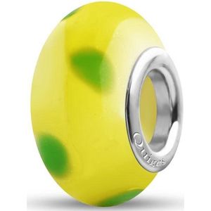 Quiges - Glazen - Kraal - Bedels - Beads Geel met Groene Stippen Past op alle bekende merken armband NG848