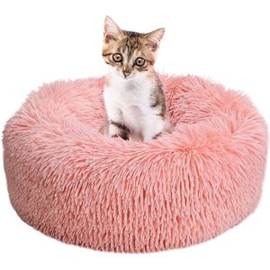 Huisdierenbed Kattenhol 40cm - Zacht Pluche - Rond Design - Antislip - Wasbare Huisdierenmand (S~Roze)