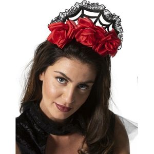 Rozen/bloemen verkleed diadeem/tiara/kroon - zwart - kunststof - volwassenen - Halloween/day of the dead thema