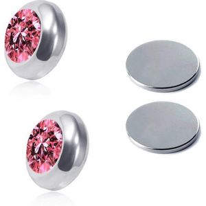 Fako Bijoux® - Magneet Oorbellen - Magnetische Oorbellen - RVS - 8mm - Kristal - Roze