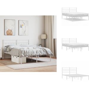 vidaXL Bedframe - Bedframes - Tweepersoonsbed - Bed - Bedframe met hoofdbord metaal wit 140x190 cm