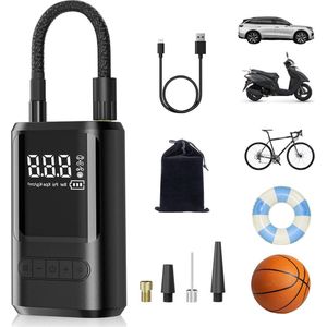 Elektrische Fietspomp - Fietspomp Draagbare mini-luchtpomp 6000 mAh 150 psi accu luchtpomp-fietspomp elektrisch met digitaal display en noodverlichting - elektrische accupomp voor auto motorfiets fietsen ballen
