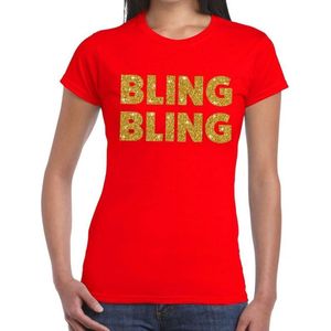 Bling Bling gouden glitter tekst t-shirt rood dames - dames shirt Bling Bling XL