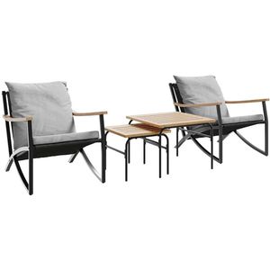 vidaXL Balkonset - Balkonsets - Bistroset - Loungeset - 4-delige Balkonset met kussens staal zwart
