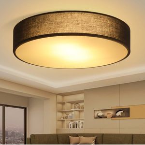 NETTLIFE Plafondlamp - E27 - Rond - Zwart - Stoffen Woonkamerlamp 30CM - Moderne Slaapkamerlamp - voor Woonkamer | Keuken | Hal