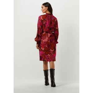 Jansen Amsterdam Wfp598 Dress Print With Smocked Turtle Neck Jurken Dames - Kleedje - Rok - Jurk - Roze - Maat XXL