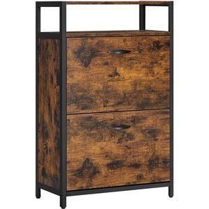 Schoenenkast met 2 Kleppen - Vintage Opbergmeubel - Schoenenorganizer - Spaanplaat & Staal - 60cm x 30cm x 95cm