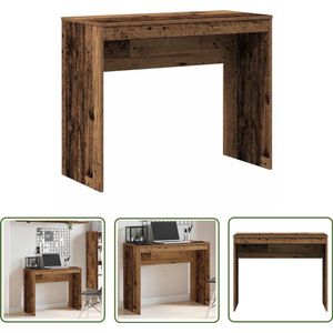 The Living Store Bureau 90x40x72 cm bewerkt hout oud houtkleurig - Kantoormeubel - Bureau - Houten Bureau - Compact Bureau - Werkblad