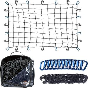 S&Dshopline® Cargo-Netz für Auto – 90x120 cm, Robustes Bungee-Netz mit 12 Haken & Clips | Inkl. Aufbewahrungstasche | Ideal für kleine & große Lasten (Blau)