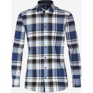 Redmond comfort fit overhemd - popeline - blauw geruit - Strijkvriendelijk - Boordmaat: 45/46