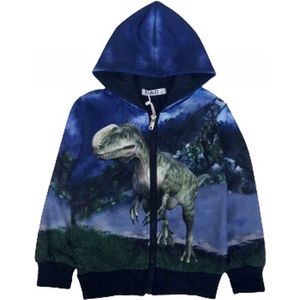 Kinder vest met Dino Dinosaurus full color print | Capuchon | Kleur blauw | Maat 98/104 | Supermooi!