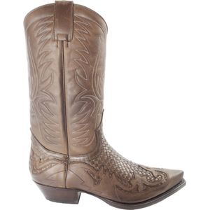 Sendra Boots 3241 Trenzado Cuervo West Bruin Handgemaakt Cowboy Laarzen Heren Spitse Neus Schuine Hak Lederen Zool Gevlochten Wreef Echt Leer Maat 44