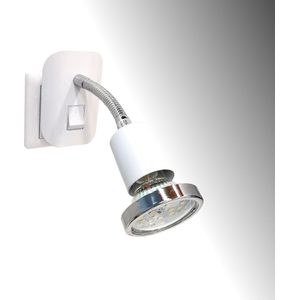 Trango Stekkerlamp in mat wit Stekkerlamp 11-056 *FLEXI* nachtlampje incl. 1x GU10 3000K warm wit LED lamp chroom ring & AAN/UIT schakelaar leeslamp, wandlamp, keukenlamp