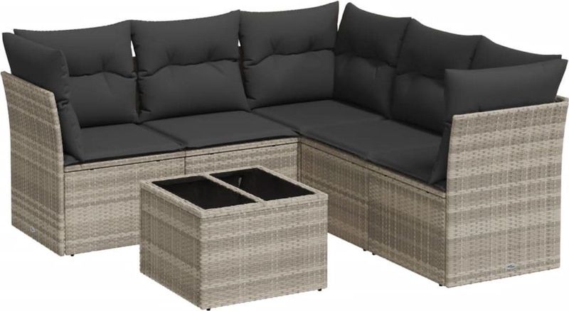 vidaXL - 6-delige - Loungeset - met - kussens - poly - rattan - lichtgrijs
