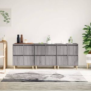 The Living Store Dressoirs 3 st 60x35x70 cm bewerkt hout grijs sonoma eikenkleur - Keukenkast