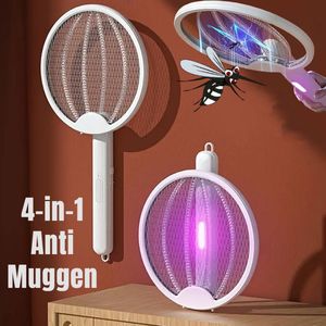Allernieuwste.nl® Opvouwbare Oplaadbare Electrische Anti Muggen Apparaat - USB Insectendoder - Vliegenmepper en UV Licht - 3000V 4-in-1 Muggenbestrijding - WIT %%