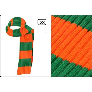 5x Sjaal rib gebreid oranje/groen 180cm x 24cm - Carnaval thema feest festival party festival kou winter