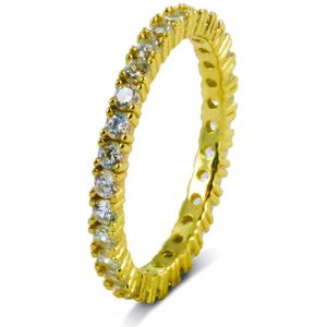 Silventi 9SIL-21633 Zilveren Ring - Dames - Rondom Gezet - Alliance - Zirkonia Steentjes - 2 mm Doorsnee - Maat 56 - Zilver - Gold Plated (Verguld/Goud op Zilver)