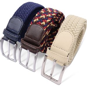 Safekeepers elastische riem - gevlochten riem dames - gevlochten riem heren -  3 stuks beige, blauw en multicolor